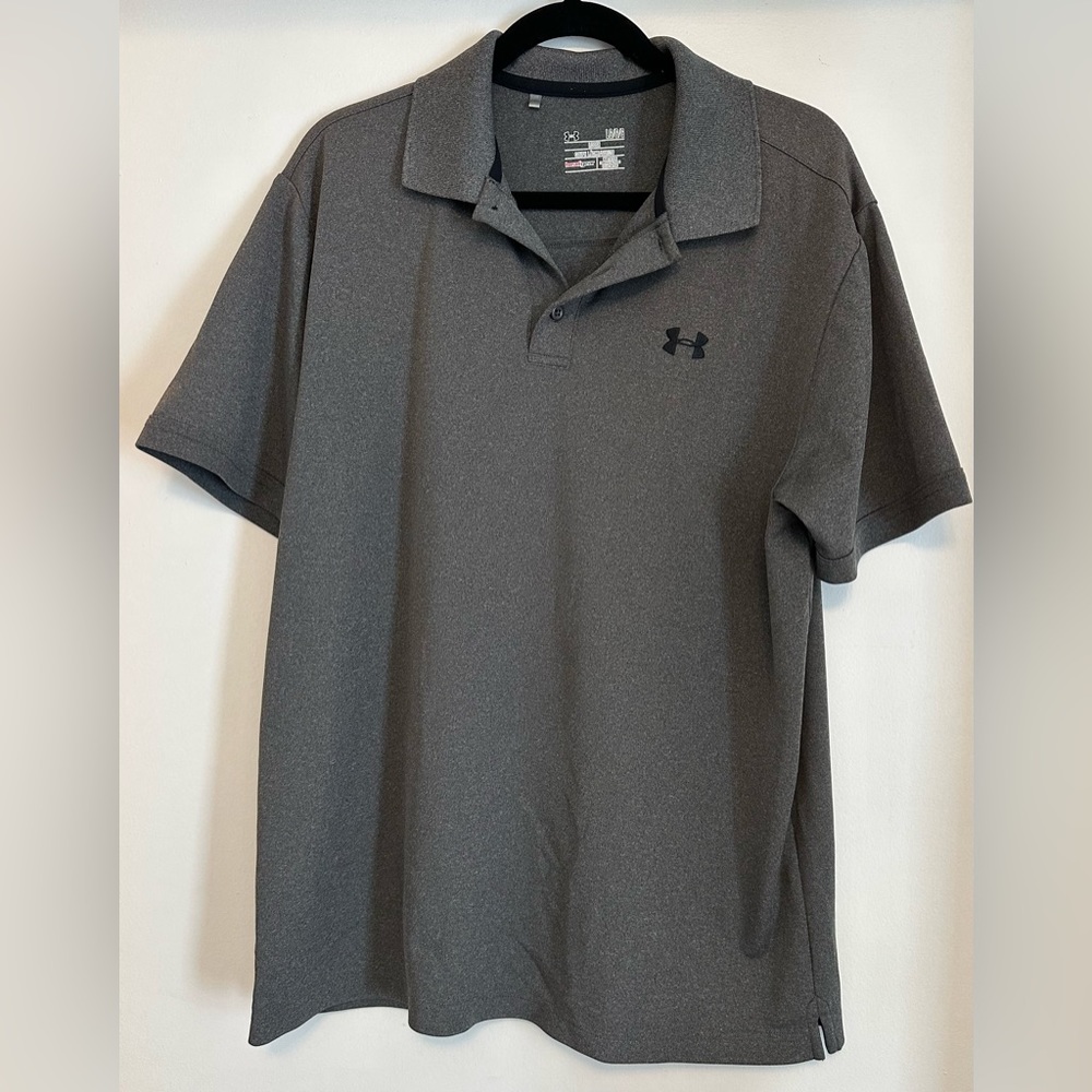 Under Armour heat gear gray golf polo, large, loose fit